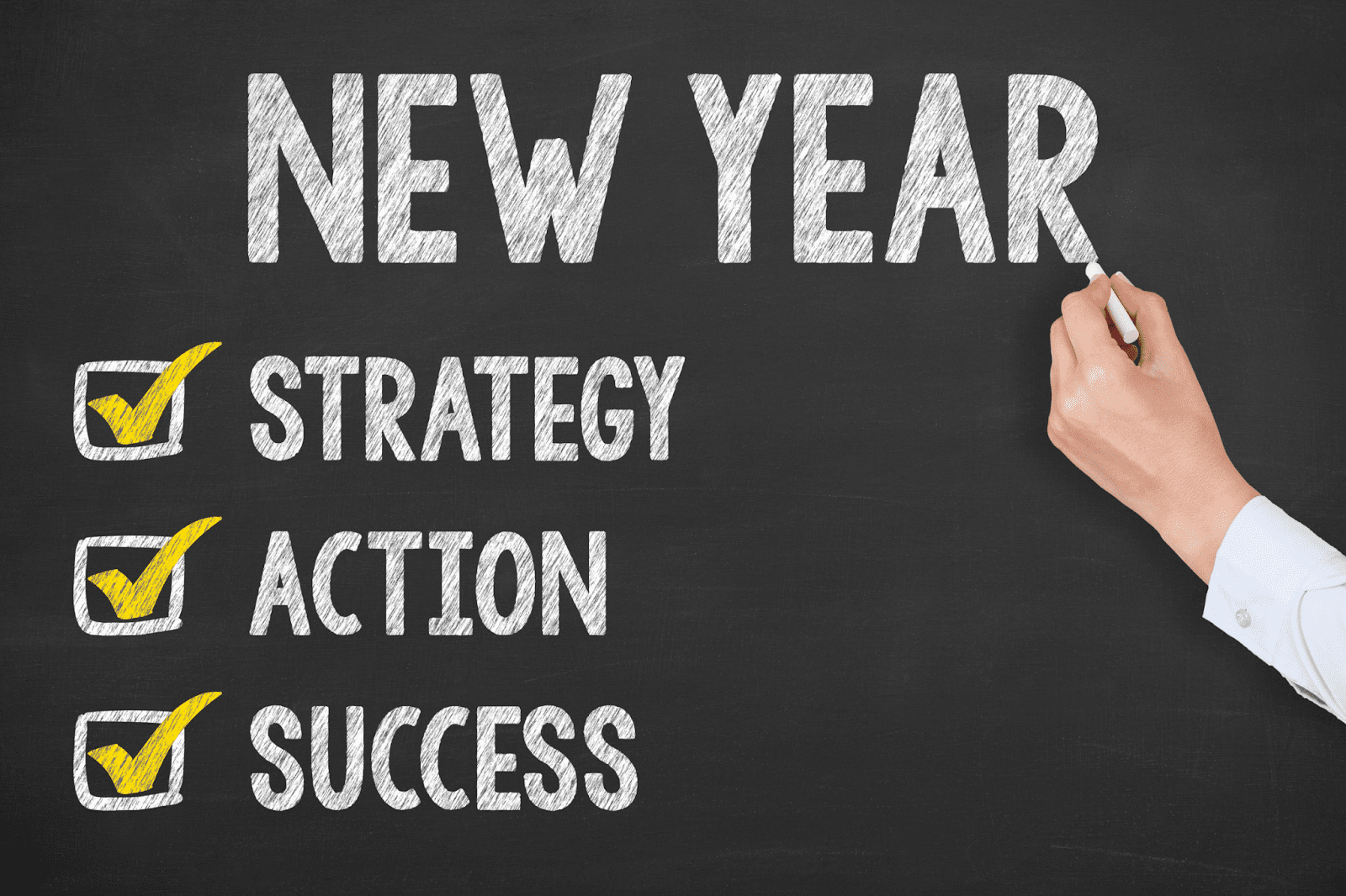 Graphic words: New Year - strategy, action, success